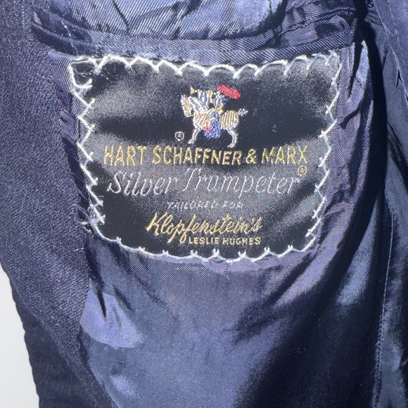 Vintage Hart Schaffner & Marx Silver Trumpeter Navy Wool Nehru Collar Blazer 40R - Picture 3 of 4